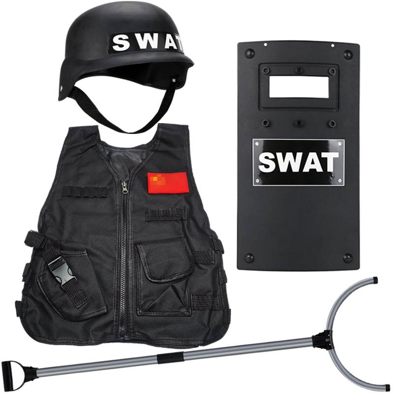 Fork + shield + SWAT hat + tactical vest